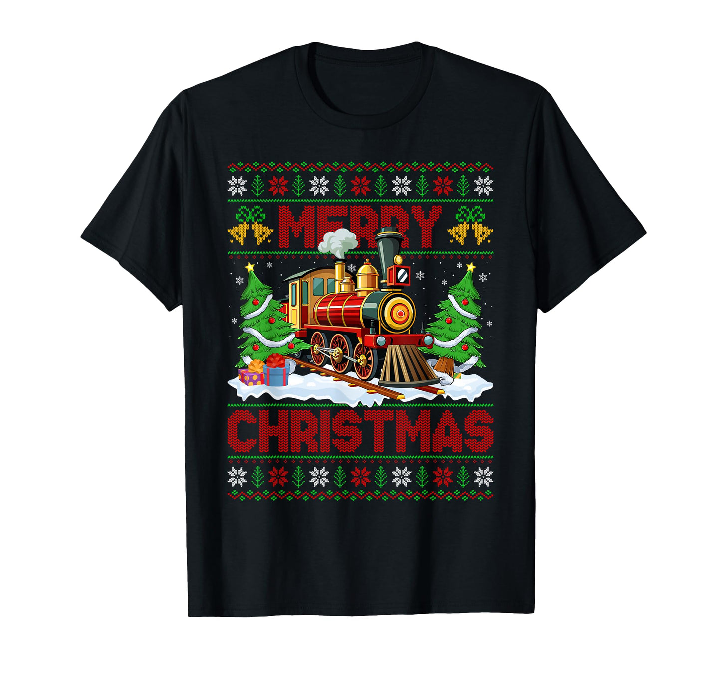 Train Christmas Ugly Sweater Funny Train Xmas Adults Kids T-Shirt
