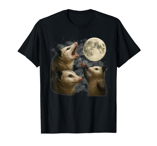 Three Possums Howling at The Moon - Funny Opossum T-Shirt