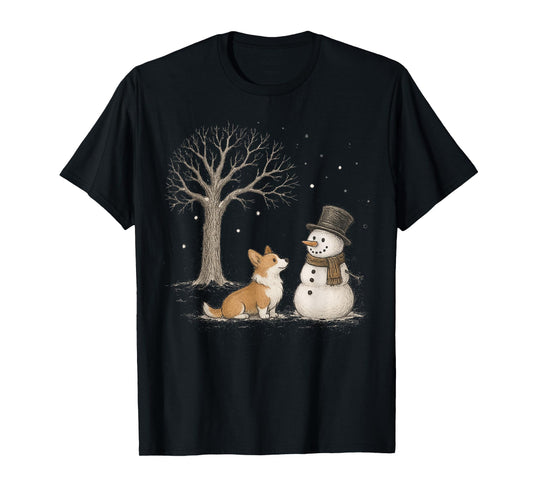 Corgi Dog Snowman Winter Vintage Christmas Funny T-Shirt