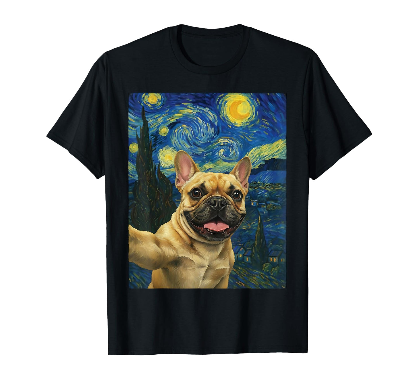 French Bulldog Starry Night Van Gogh Dog Selfie Frenchie T-Shirt