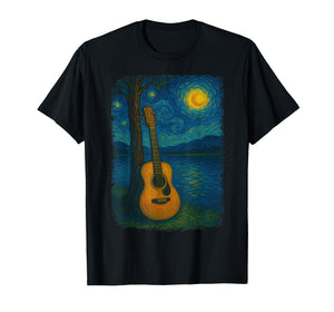 Acoustic Guitar Lake Starry Night Van Gogh Music Guitarist T-Shirt