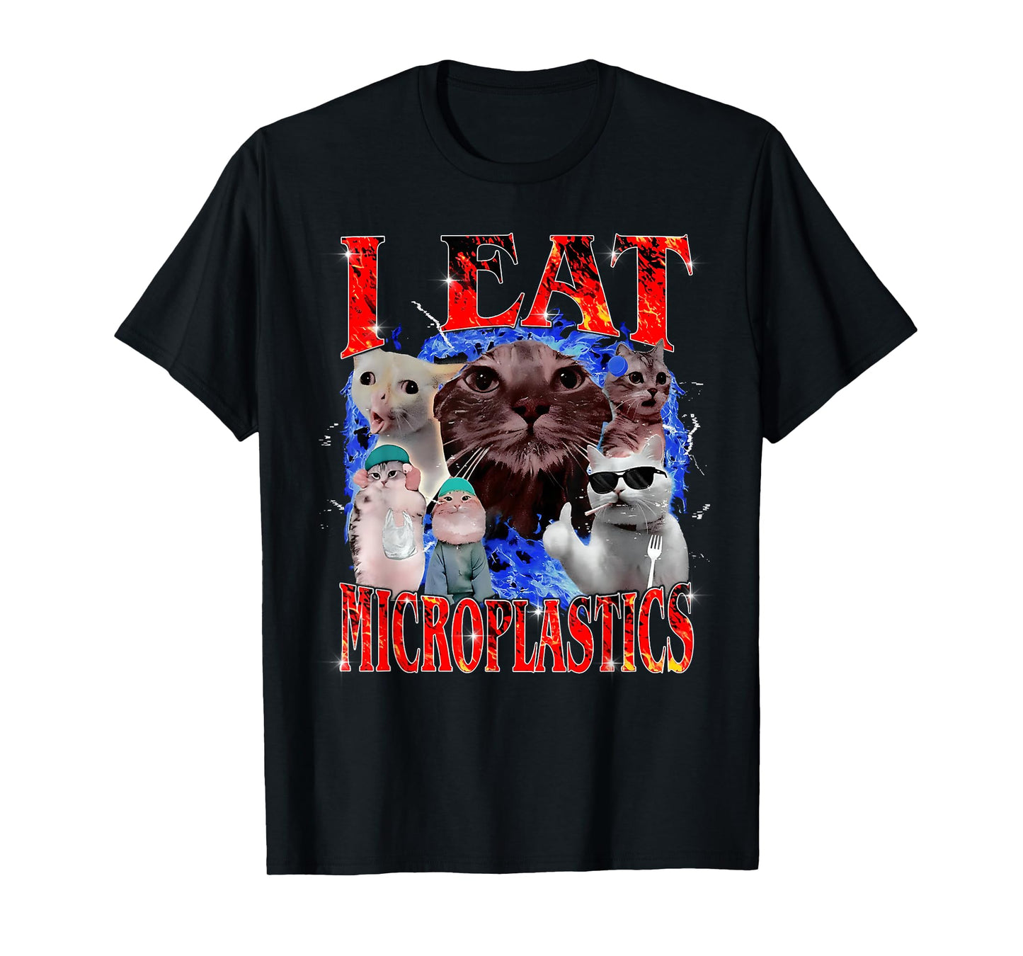 I Eat Microplastics Funny Cat Meme Bootleg for Men Women T-Shirt