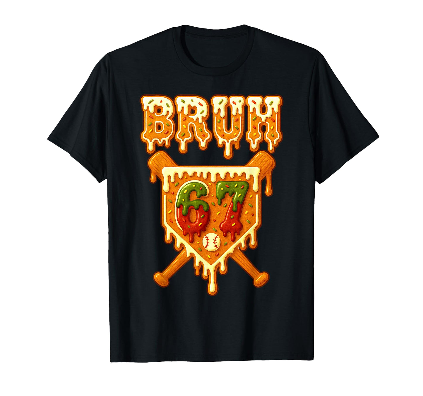 Bruh 67 Baseball Christmas Gingerbread Drip Number 67 T-Shirt