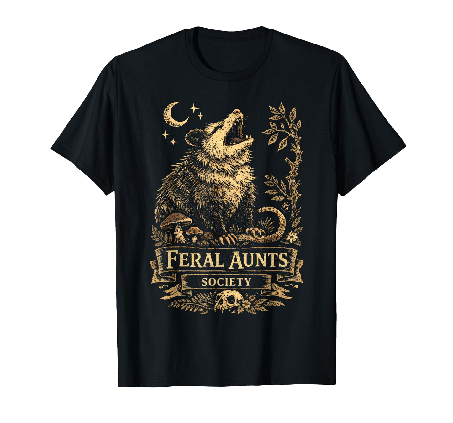 Feral Aunts Society Funny Opossum Folklore Vintage Graphic T-Shirt