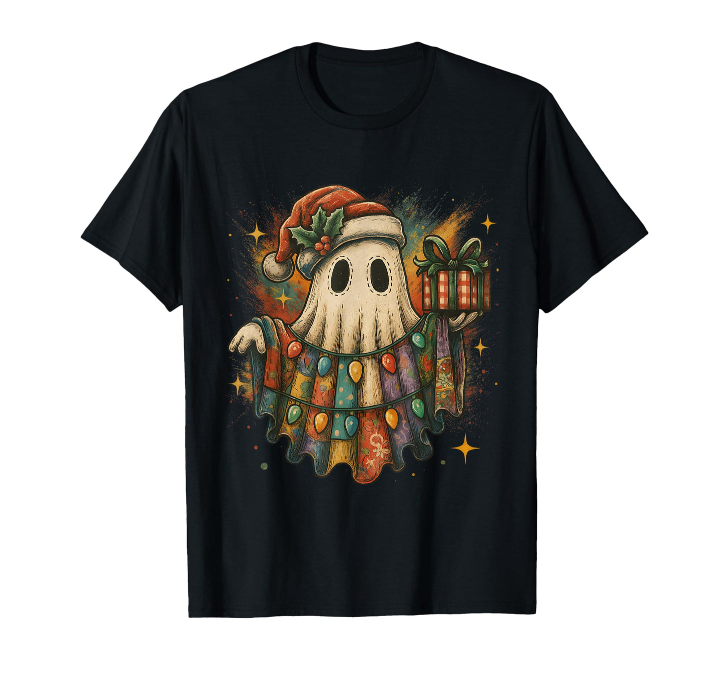 Vintage Christmas Ghost with Lights and Gift T-Shirt