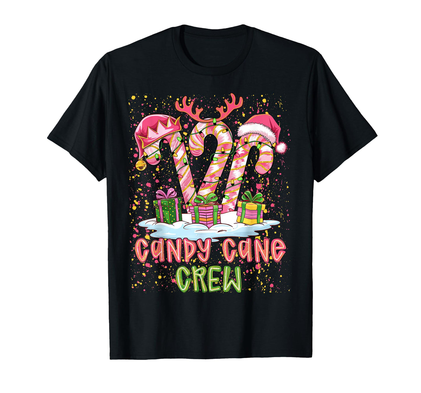 Candy Cane Crew Pink Coquette Preppy Color Xmas PJ Santa Hat T-Shirt