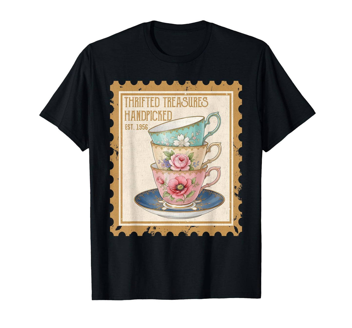 Thrifted Teascure Handpicked, Grandma Core Thrifting Stamp T-Shirt