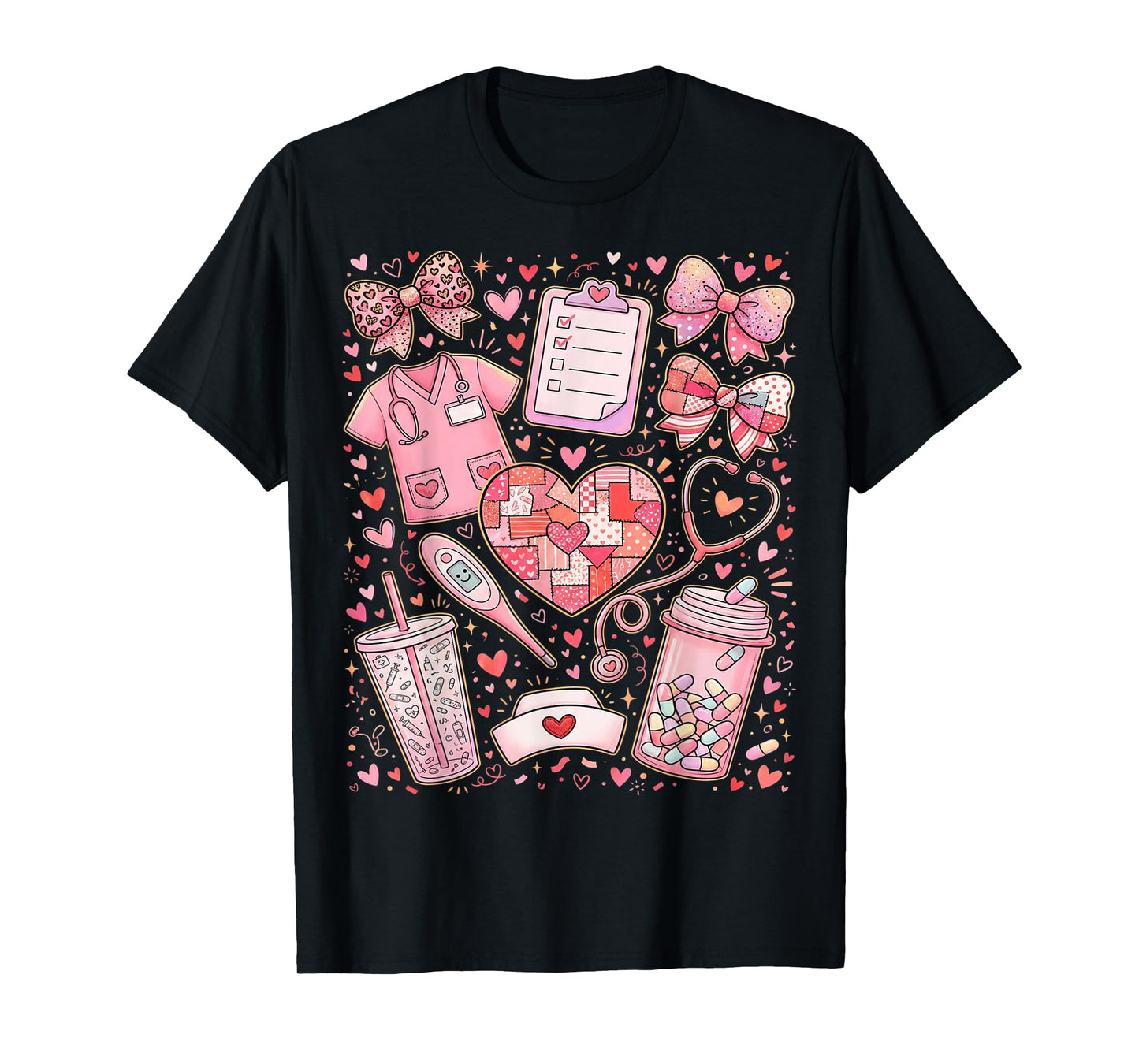 Pink Healthcare ER RN CNA ICU Valentine Nurse Heart Nurses T-Shirt