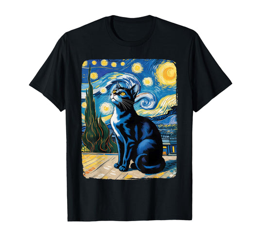 Cat Lover Starry Night Van Gogh Meme for Cat Cat Mom Cat Dad T-Shirt