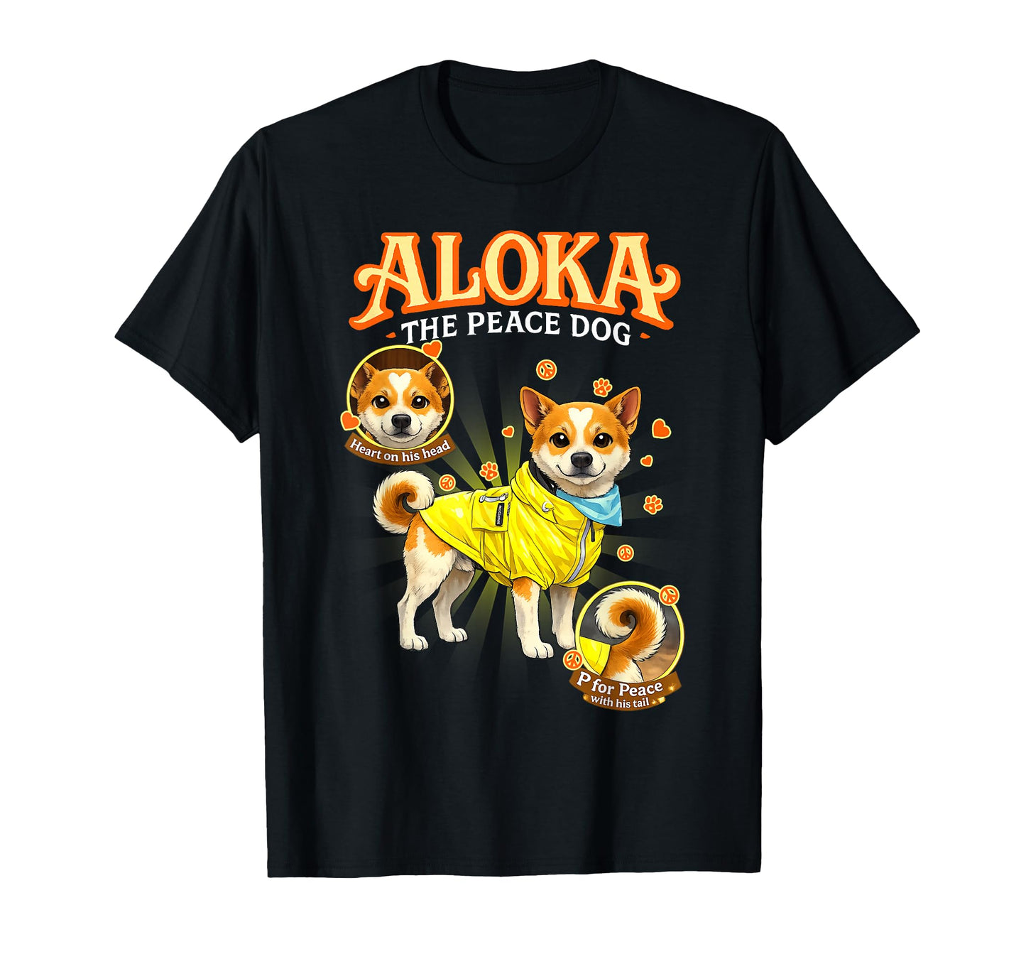 Aloka The Peace Dog - Heart Mark and Peace Tail T-Shirt