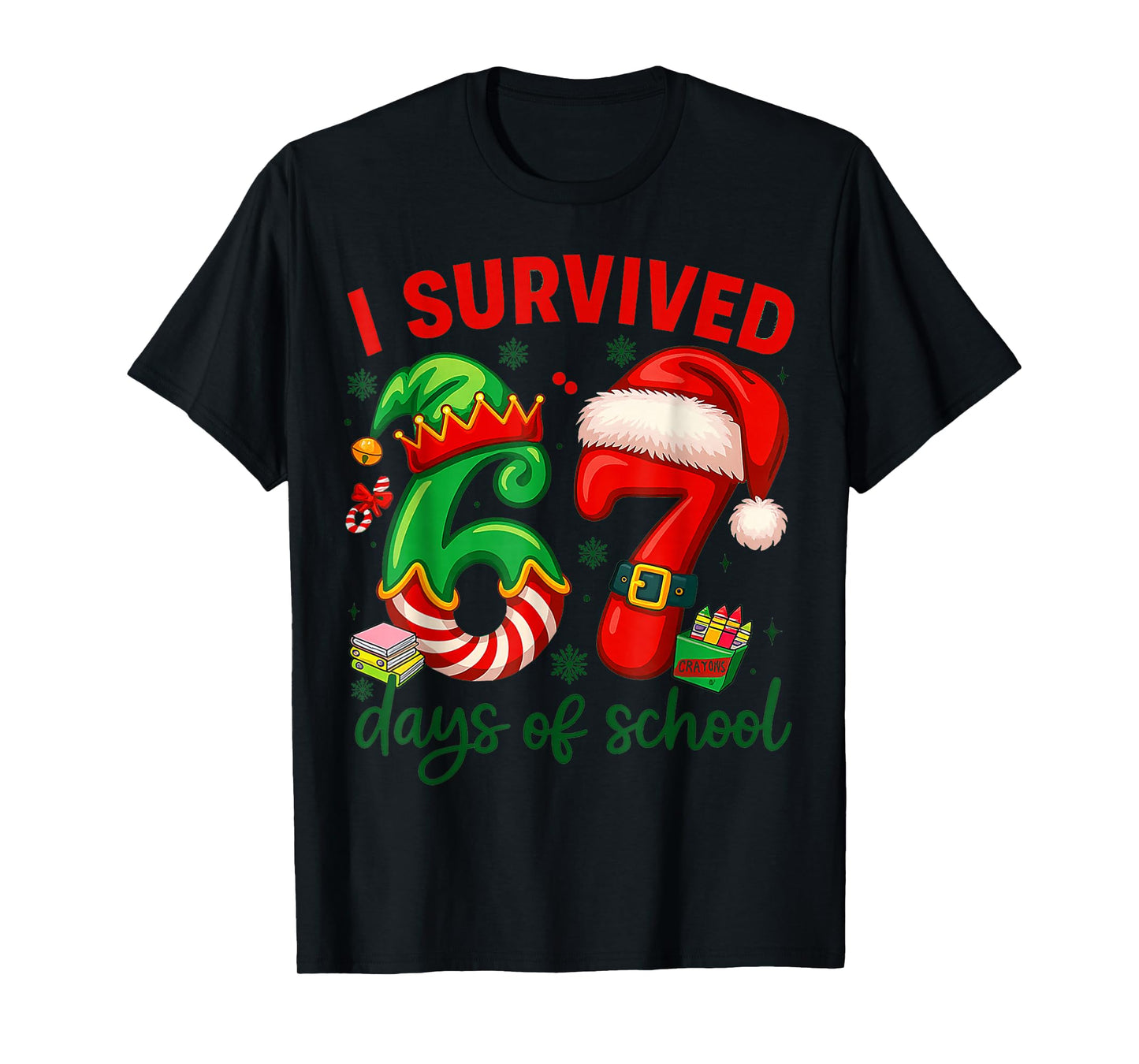 I Survived 67 Days of School Christmas Candy Cane Six Seven T-Shirt