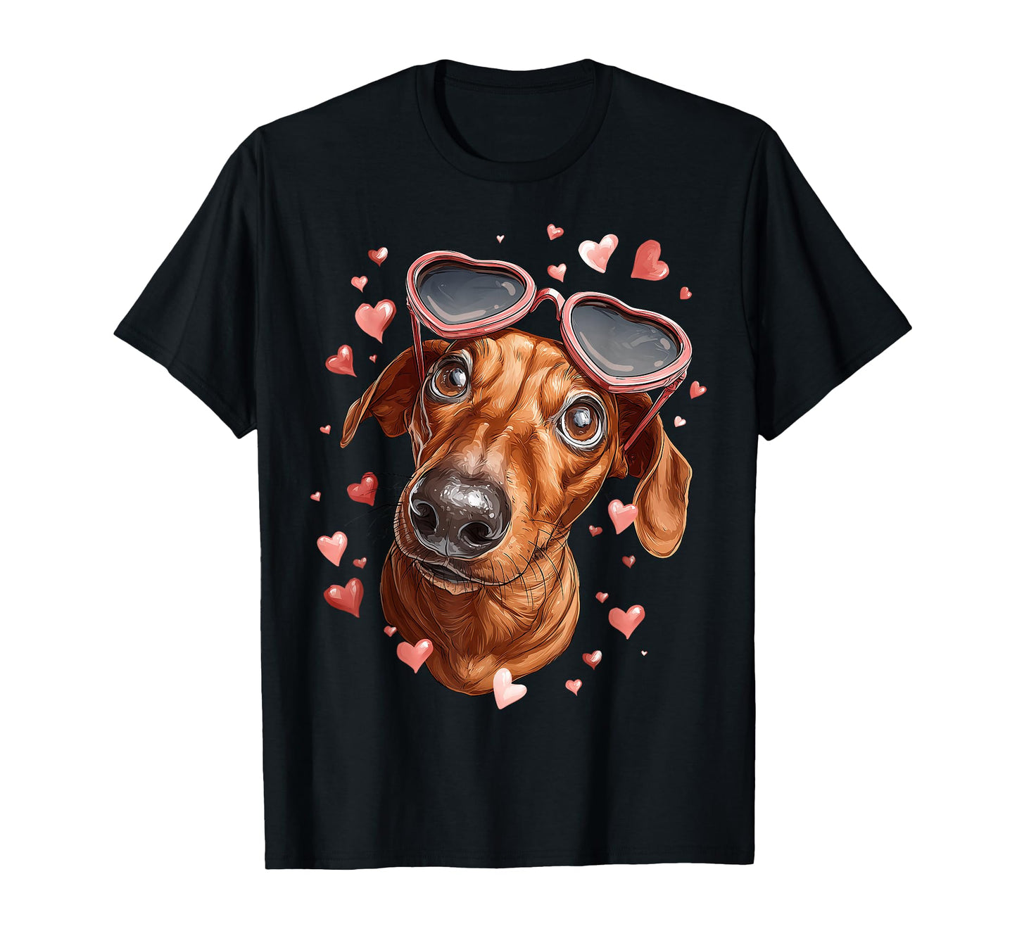 Dachshund Dog Doxie Valentine's Day Heart Sunglasses T-Shirt