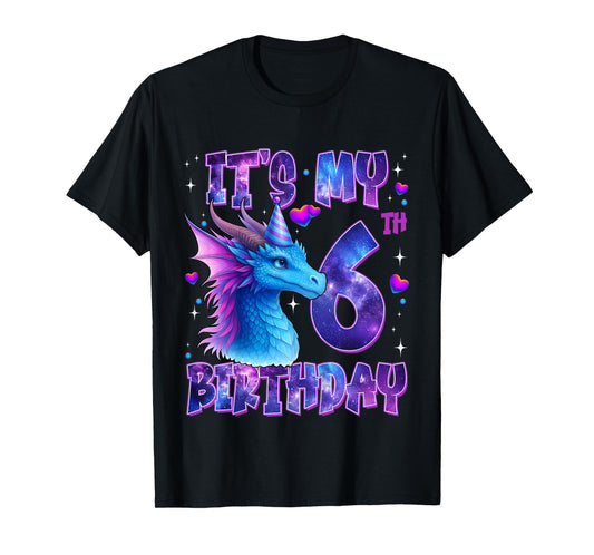 It's My 6th Birthday Dragon Party Cute Girls Dragons Theme T-Shirt