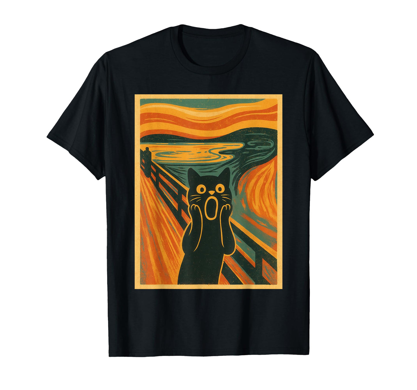 Funny Black Cat Painting The Scream Famous Art Munch Graphic T-Shirt