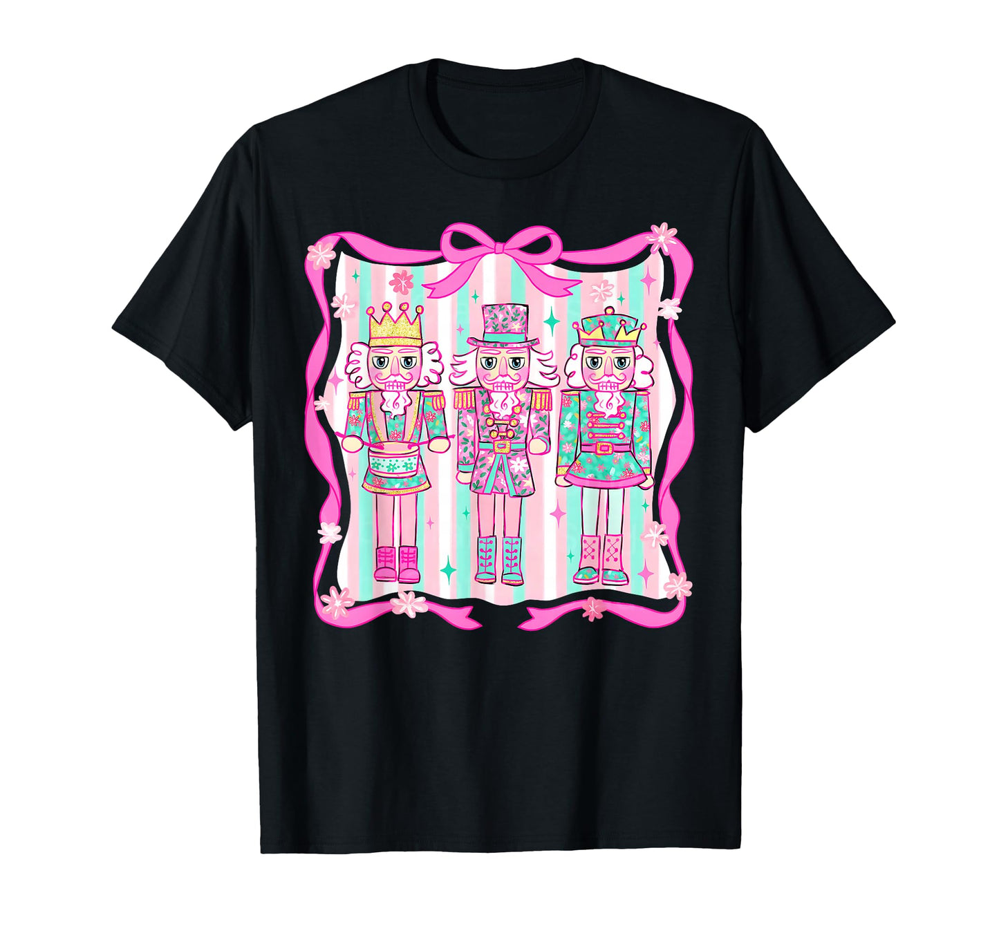 Preppy Christmas Pink Nutcrackers Coquette Bow Women Kids T-Shirt