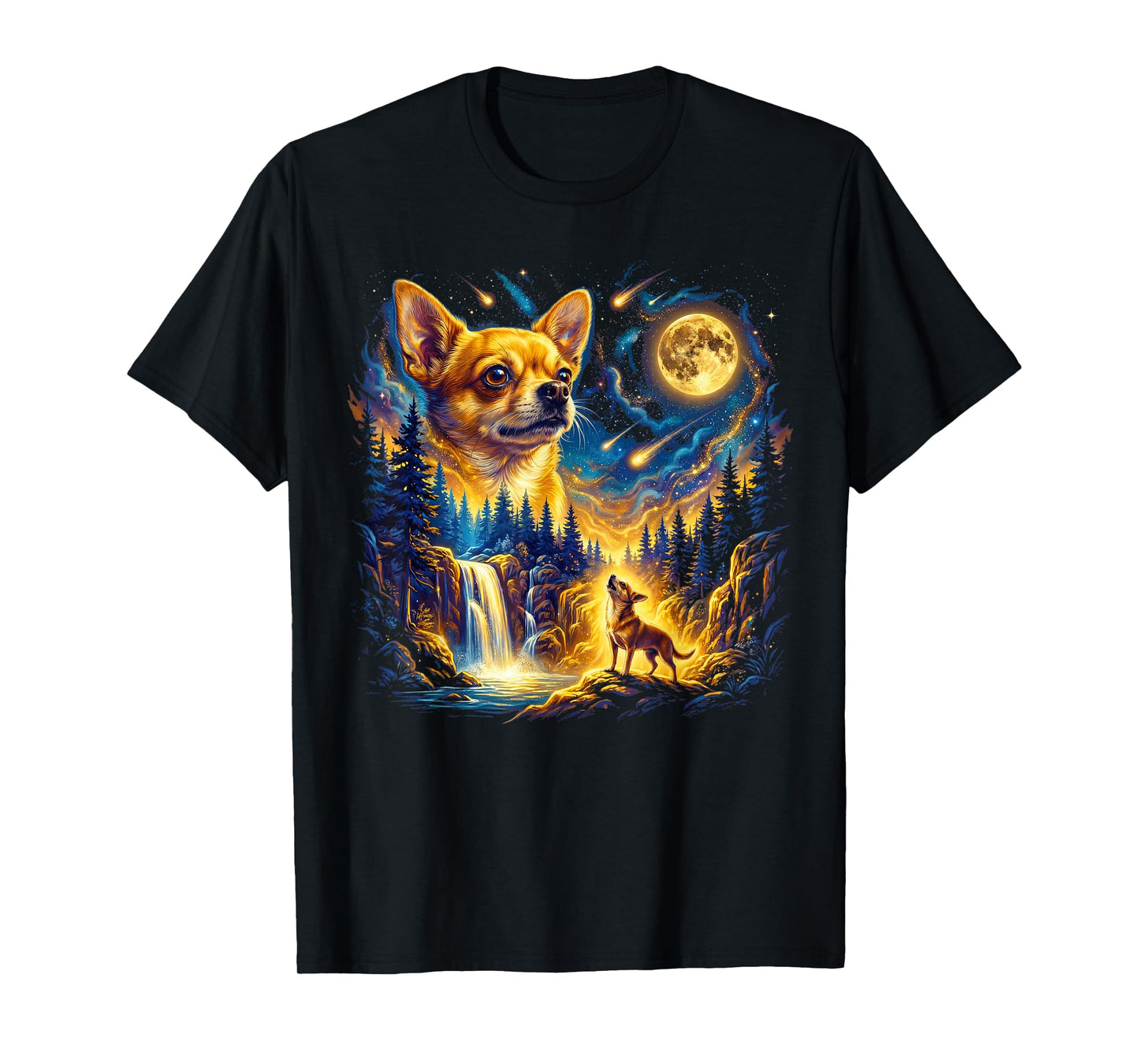 Chihuahua Howling to The Moon Vintage Dog Art Design T-Shirt