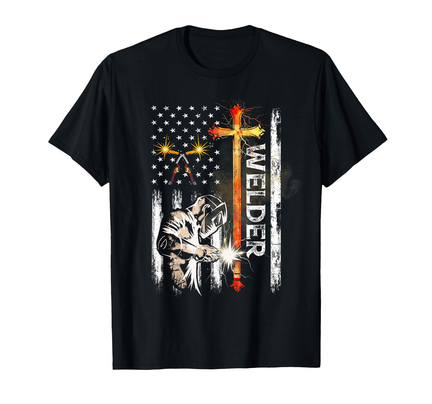 Welder American Flag Welding Faith Cross Christian T-Shirt