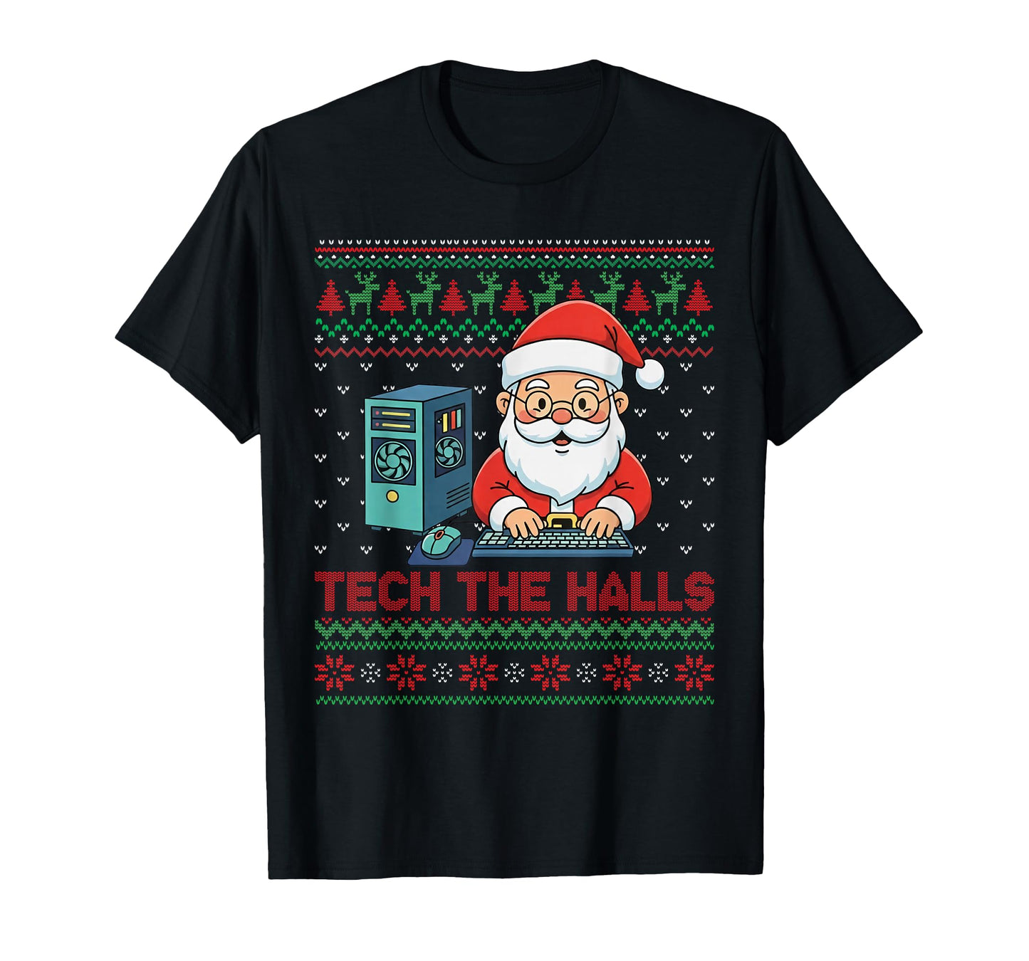 Tech The Halls Ugly Computer Geek Festive Christmas T-Shirt
