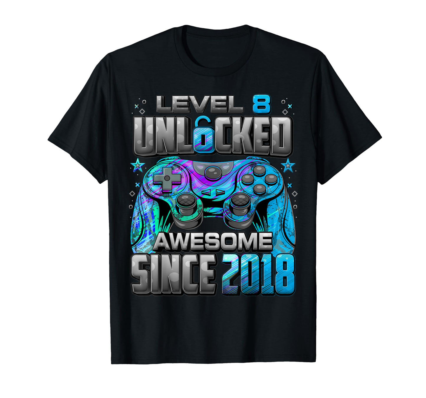 Level 8 Unlocked Awesome Since 2018 8th Birthday Gaming T-Shirt