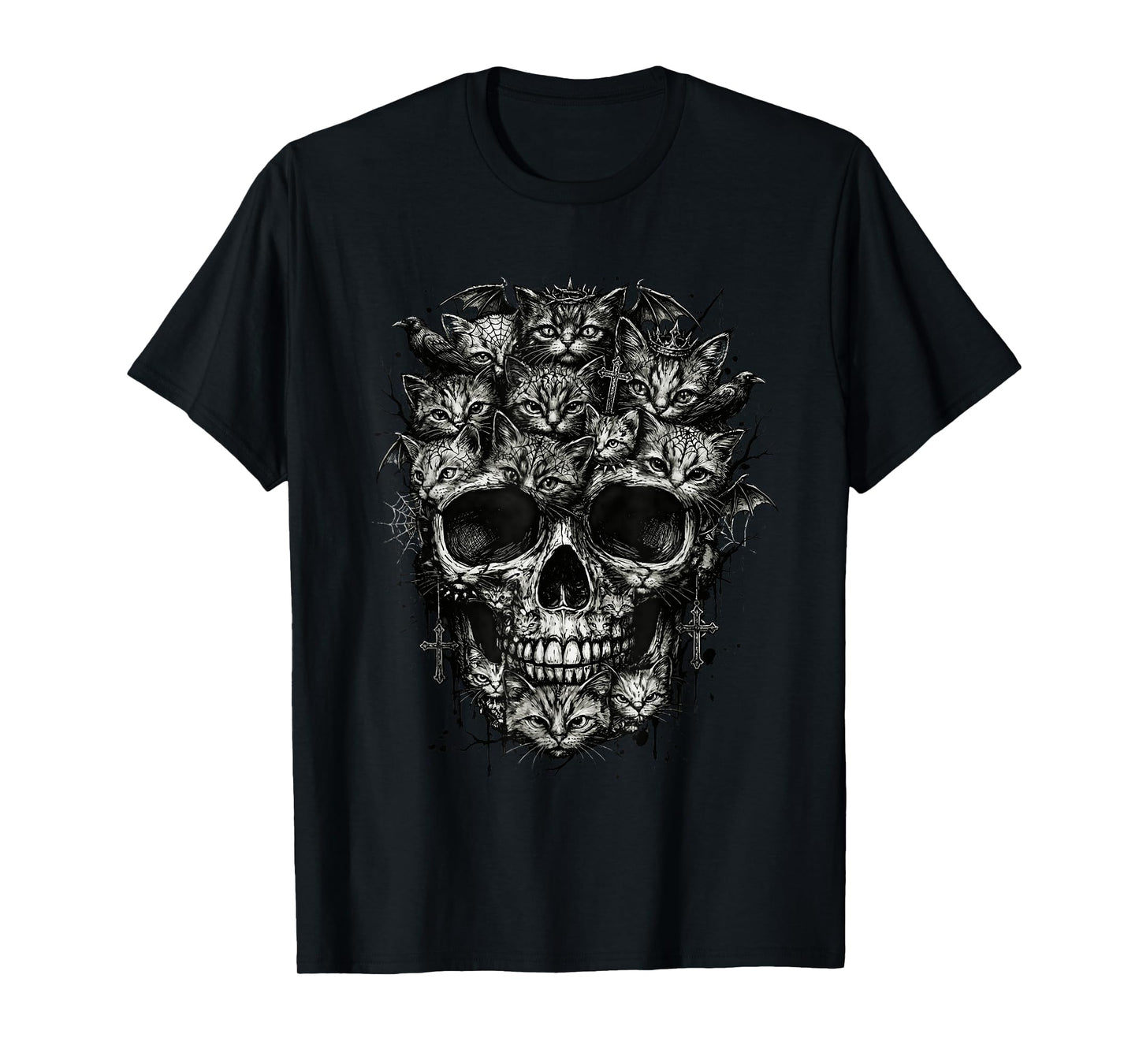 Cats Skull, Kitten Goth Alt Punk Weirdcore Halloween Art T-Shirt