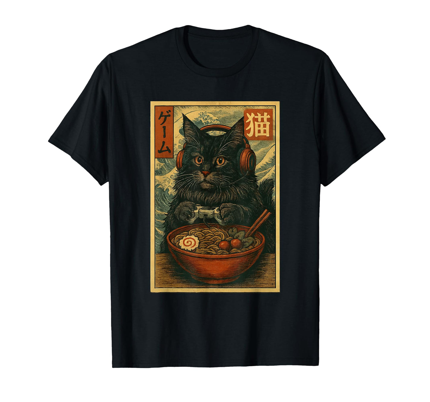 Fun Kawaii Gamer Cat Funny Ramen Retro Japanese Cat Gaming T-Shirt