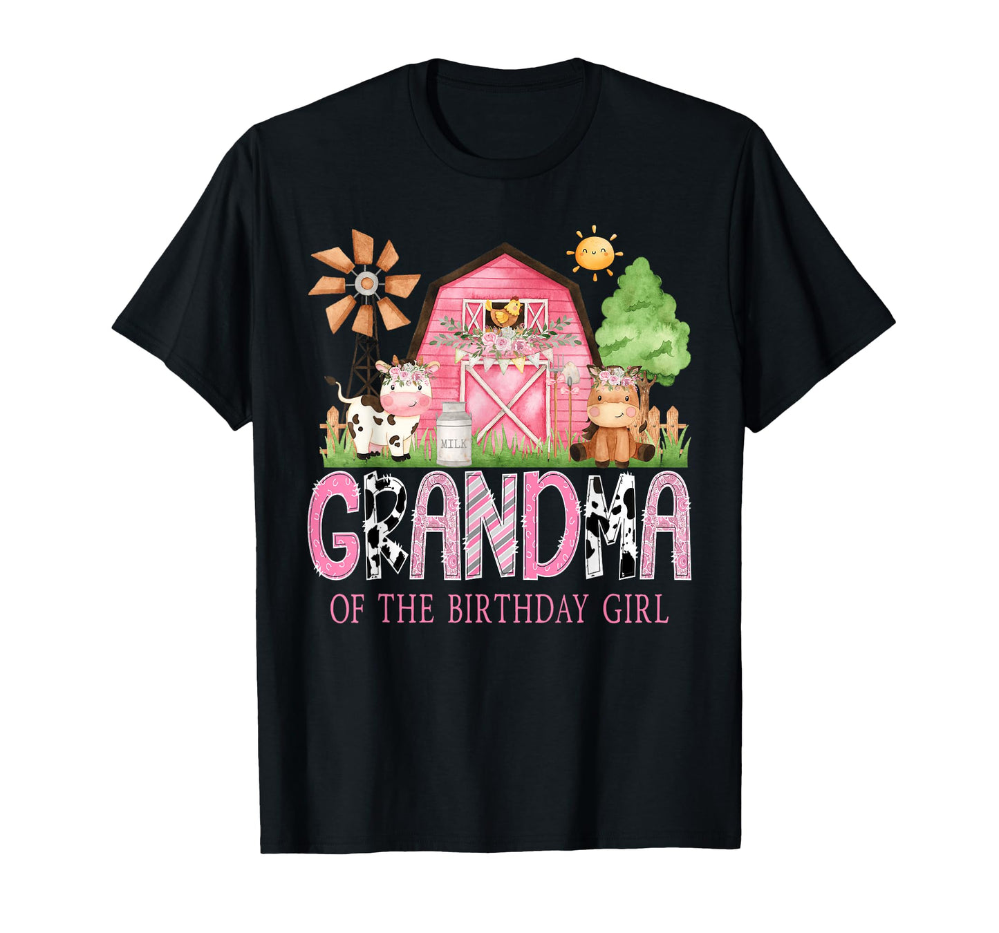 Grandma of The Birthday Girl 1St Birthday Pink Cow Farm T-Shirt