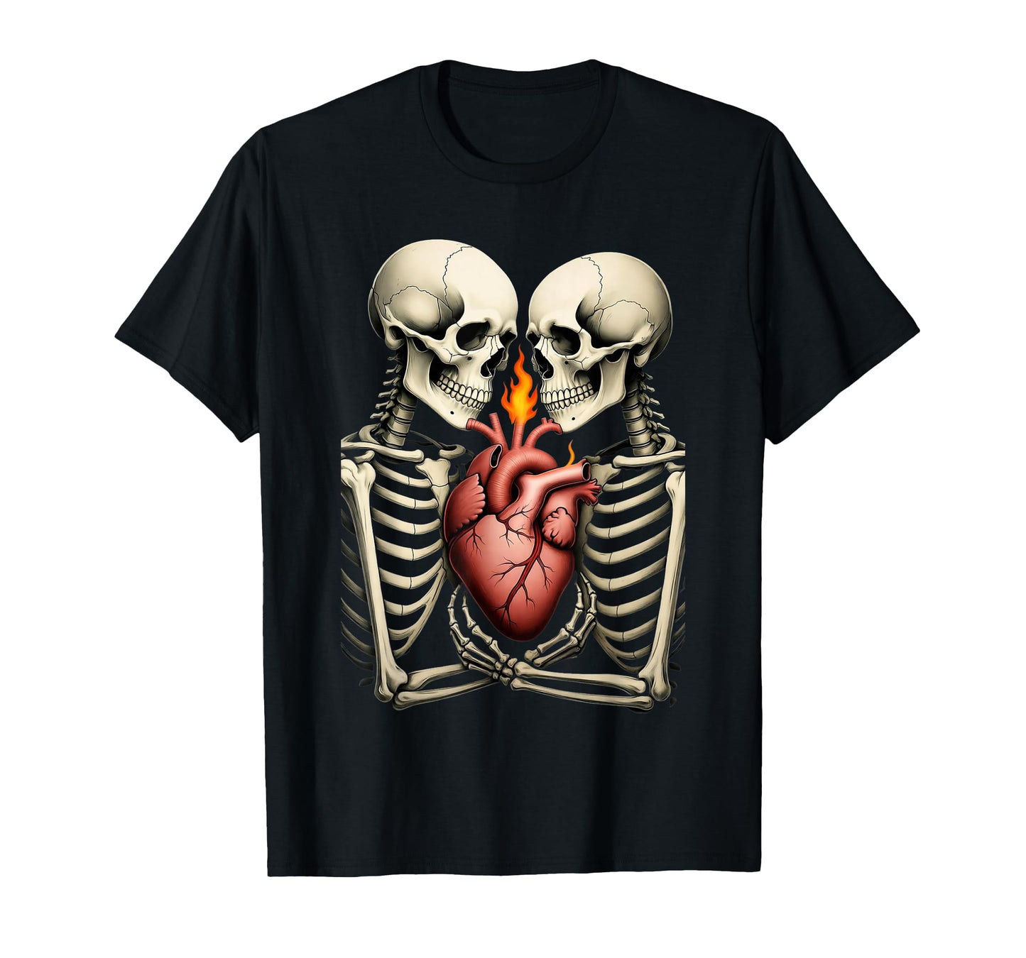 Gothic Skull Couple Flaming Heart Dark Romance Style T-Shirt
