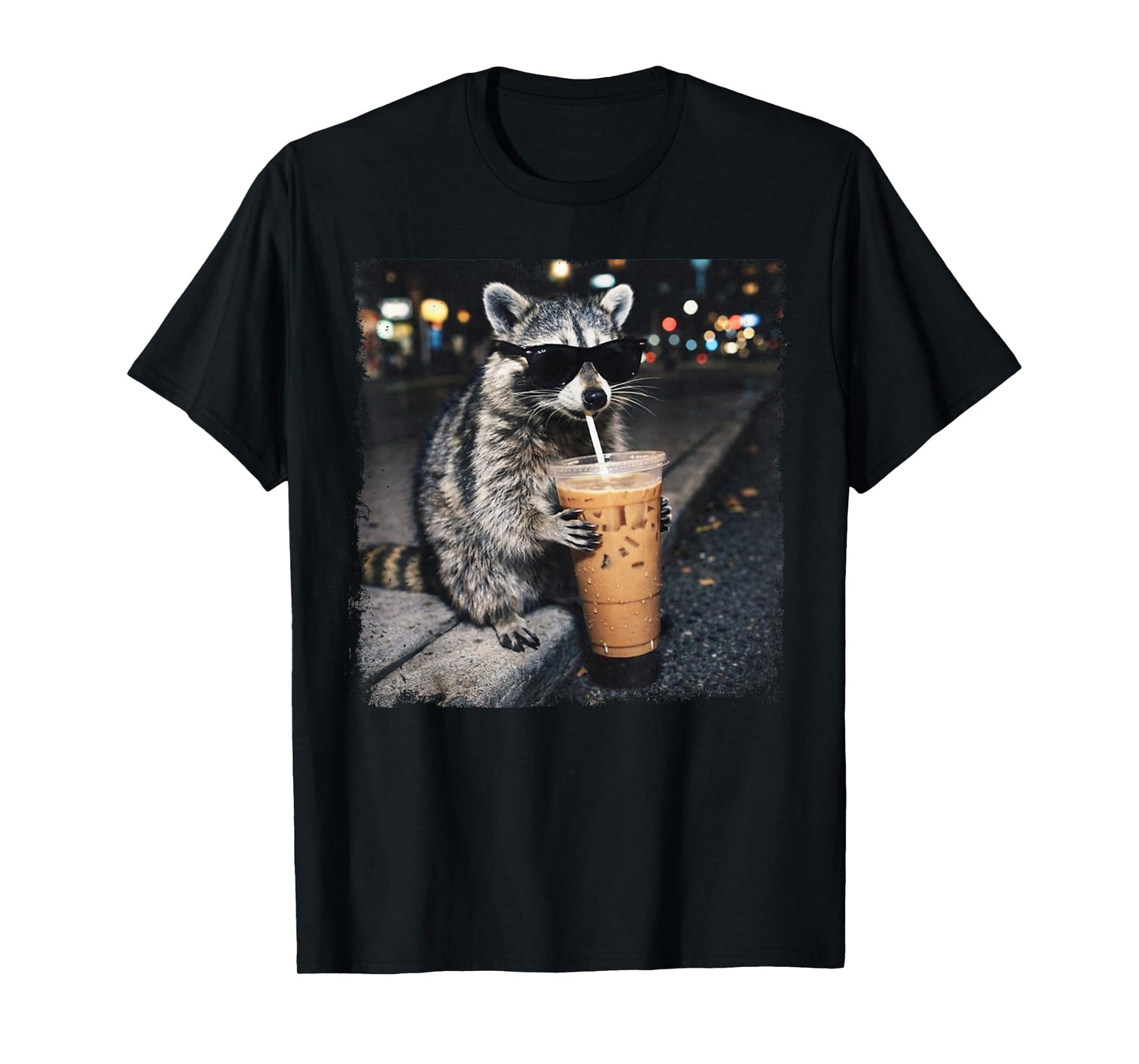 Funny Raccoon Drinking Iced Coffee Funny Animal Meme Raccoon T-Shirt