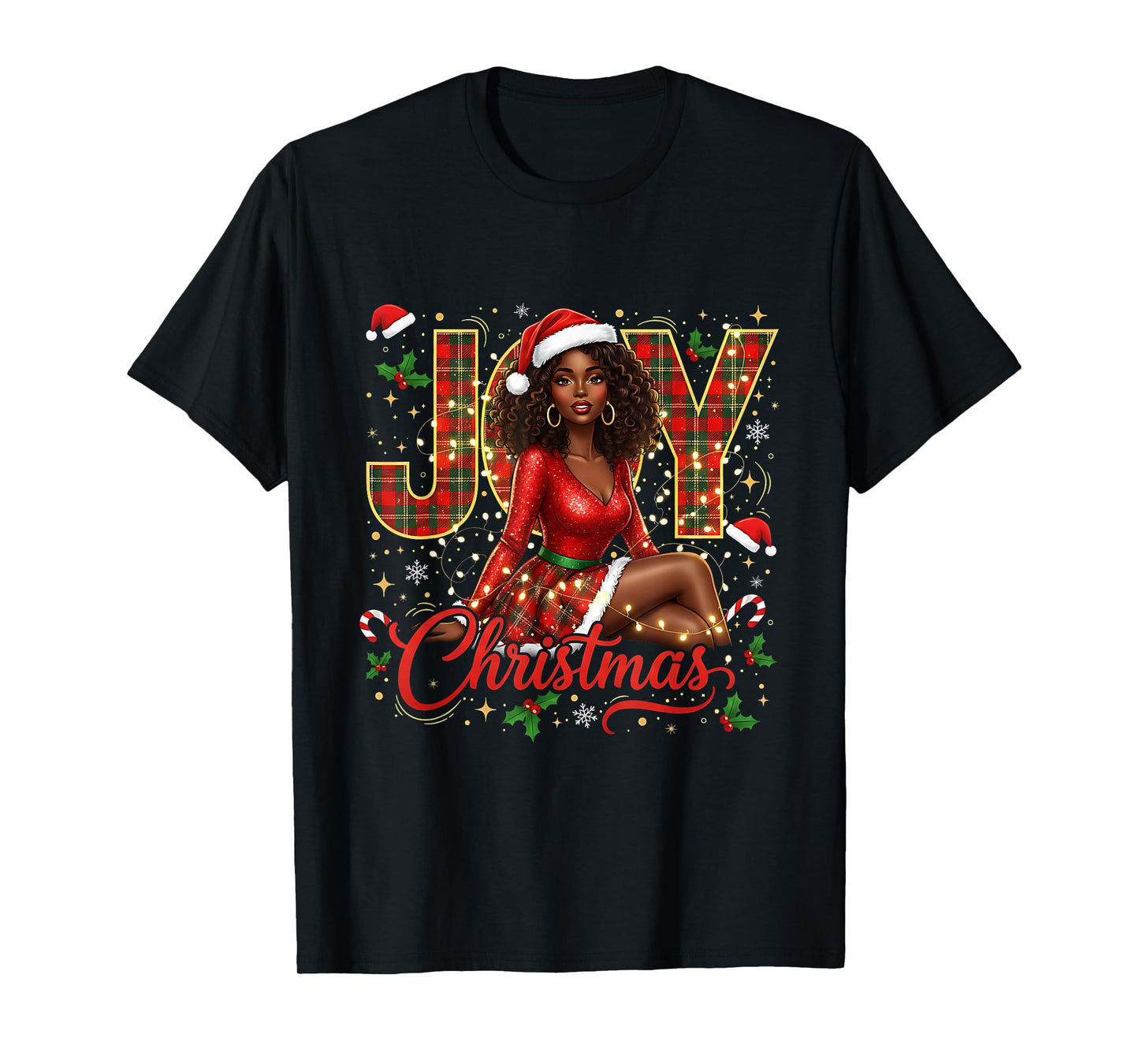 Santa Black Women Christmas Melanin Afro Woman Queen Claus T-Shirt