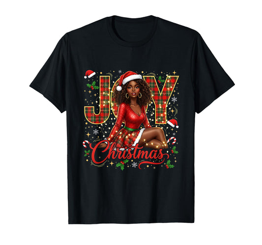 Santa Black Women Christmas Melanin Afro Woman Queen Claus T-Shirt