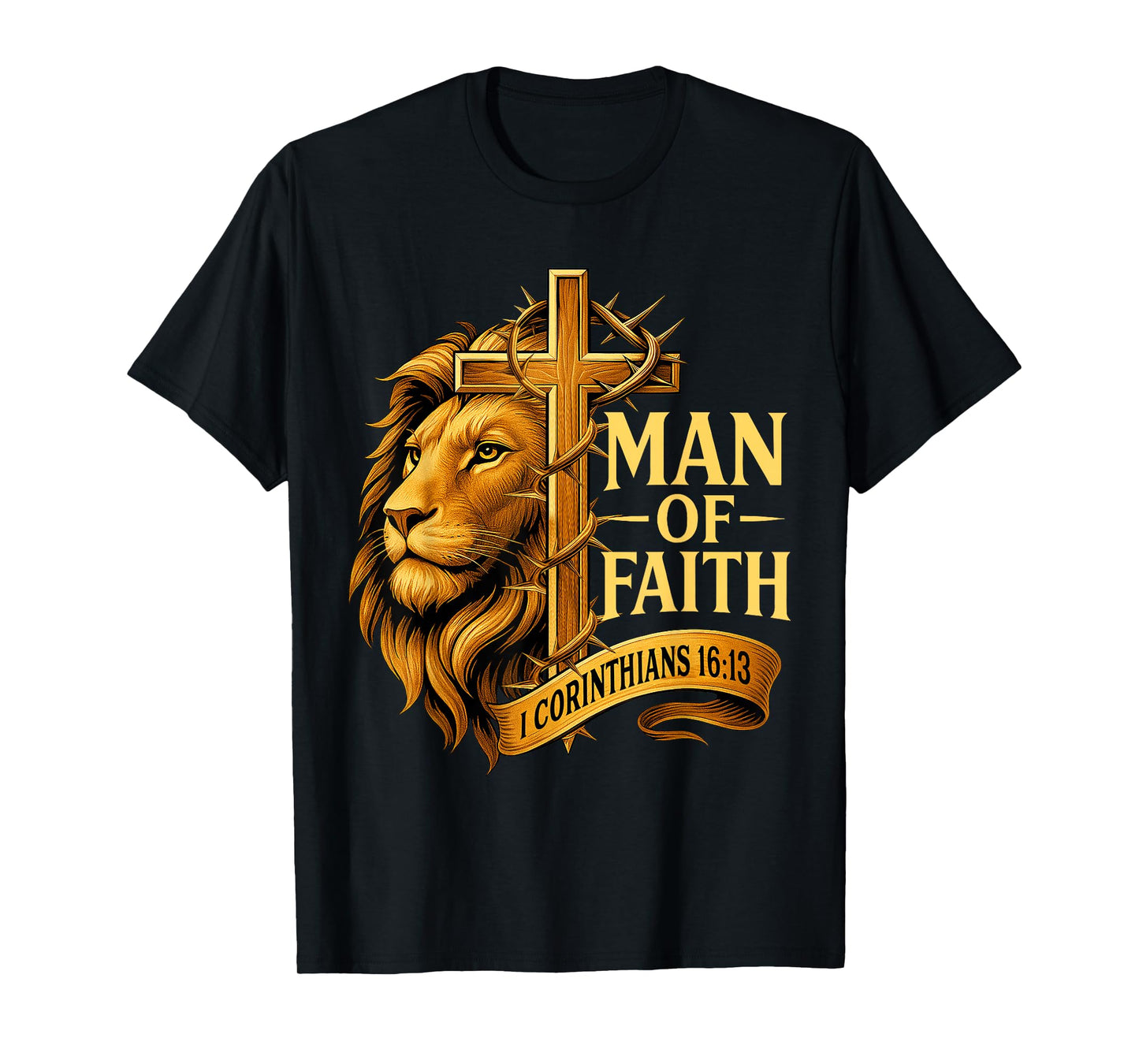 Man of Faith Lion Cross Christian Bible Verse T-Shirt