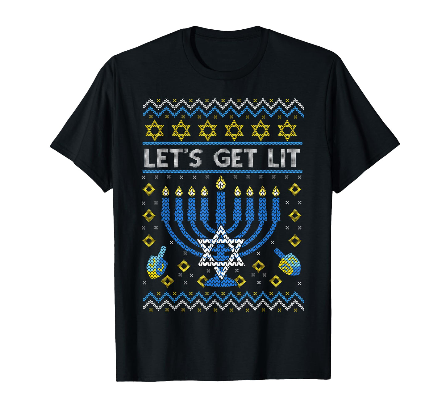 Let's Get Lit Funny Jewish Holiday Chanukah Ugly Hanukkah T-Shirt