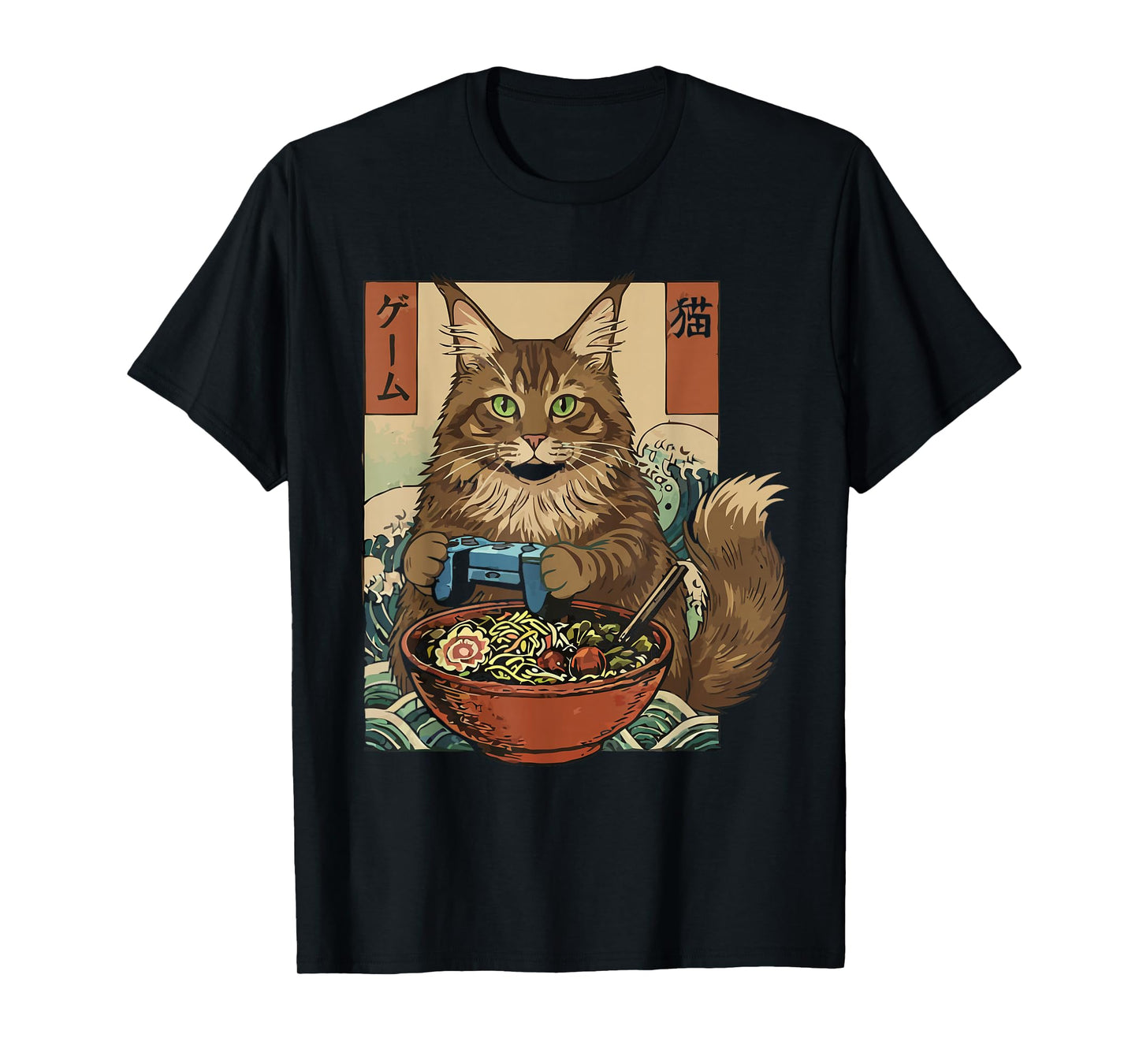 Cute Kawaii Gamer Cat Funny Ramen Retro Japanese Cat Gaming T-Shirt