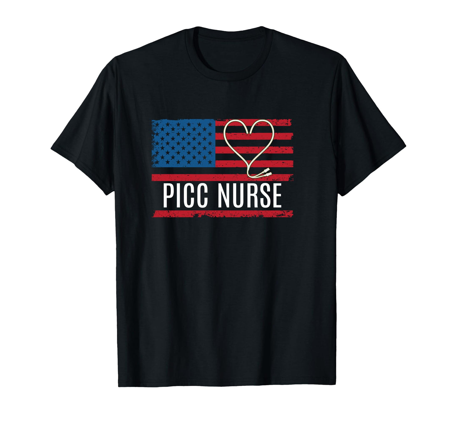 PICC Nurse USA Flag Heart Vascular Access Infusion Long Sleeve T-Shirt
