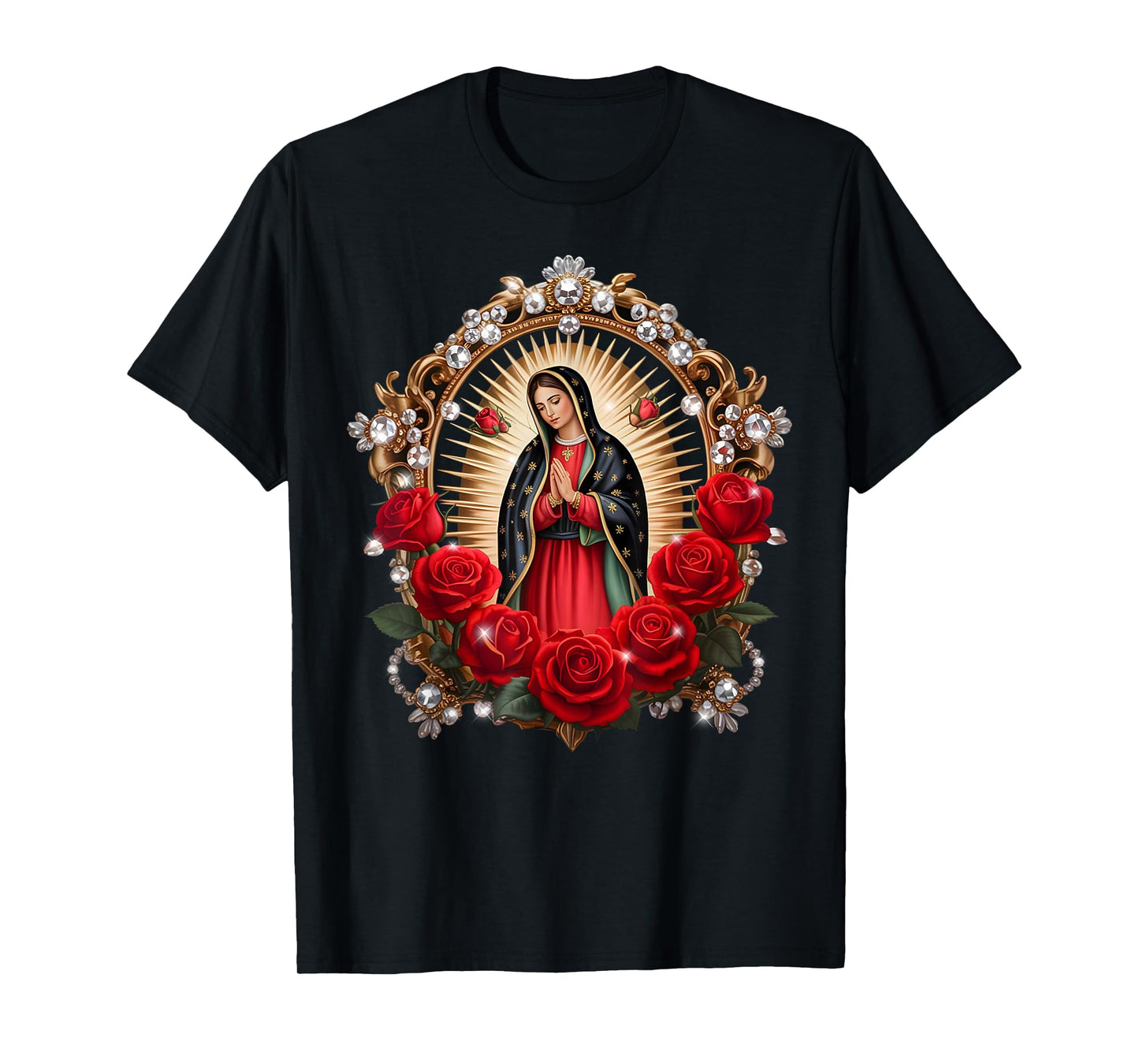 Our Lady Guadalupe Saint Virgin Mary in Roses Flowers T-Shirt