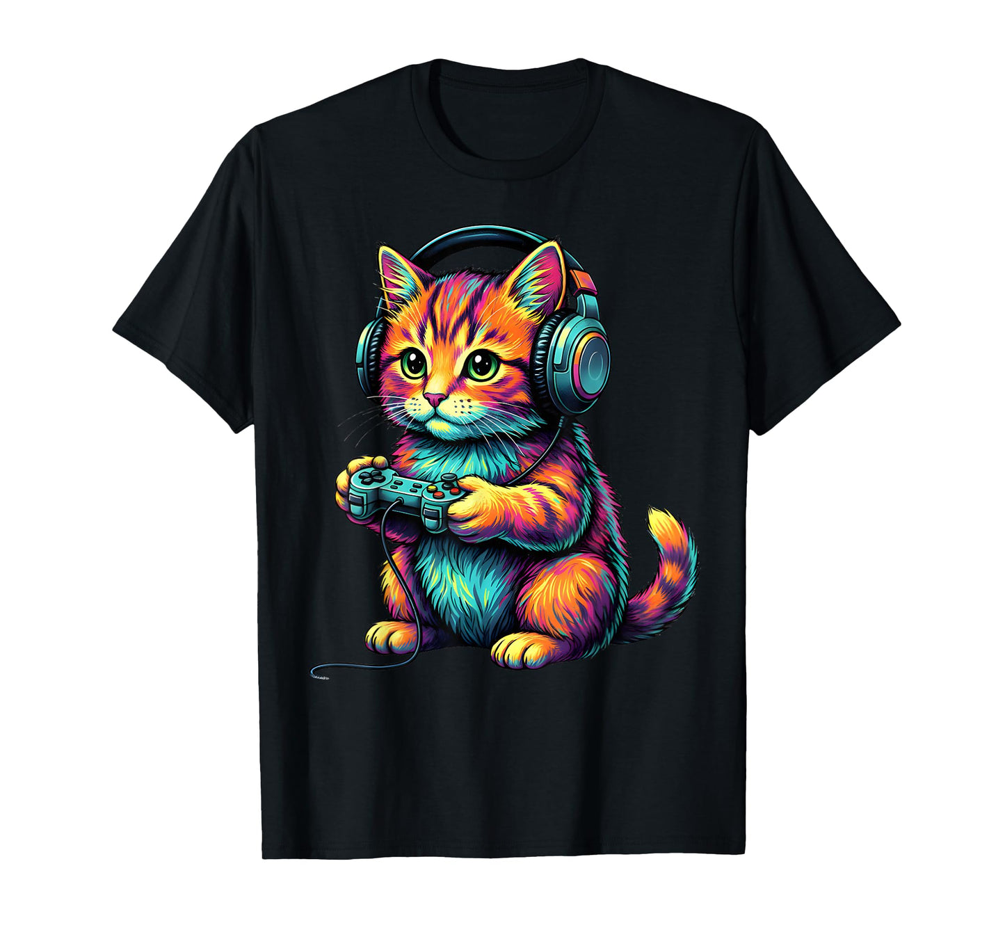 Funny Kitten Cat Playing Video Games Vintage Cat Gaming T-Shirt