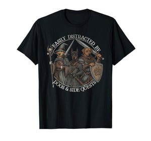 Easily Distracted by Dogs and Side Quests Vintage Gamer T-Shirt