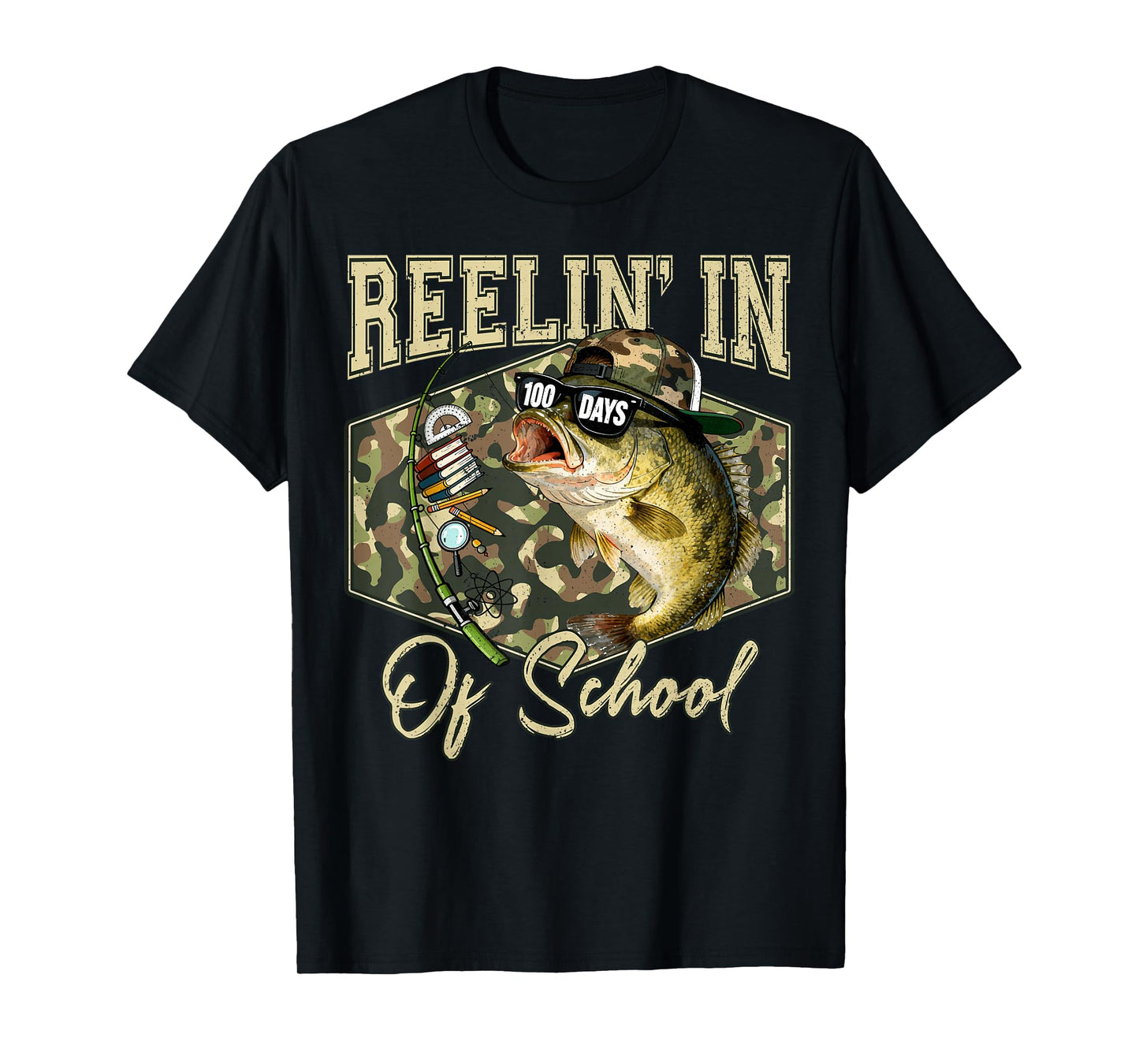 Reelin' in 100 Days of School Bass Fishing Lover Boy Teen T-Shirt