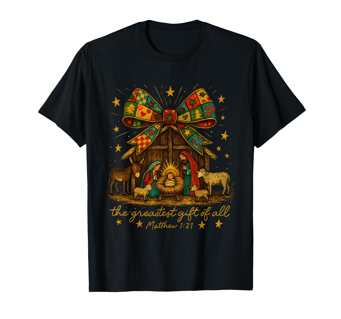 Colorful Nativity – Greatest Gift Matthew 1:21 T-Shirt