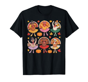 Autumn Ballerinas Dancing Cute Turkey Thanksgiving Girls T-Shirt