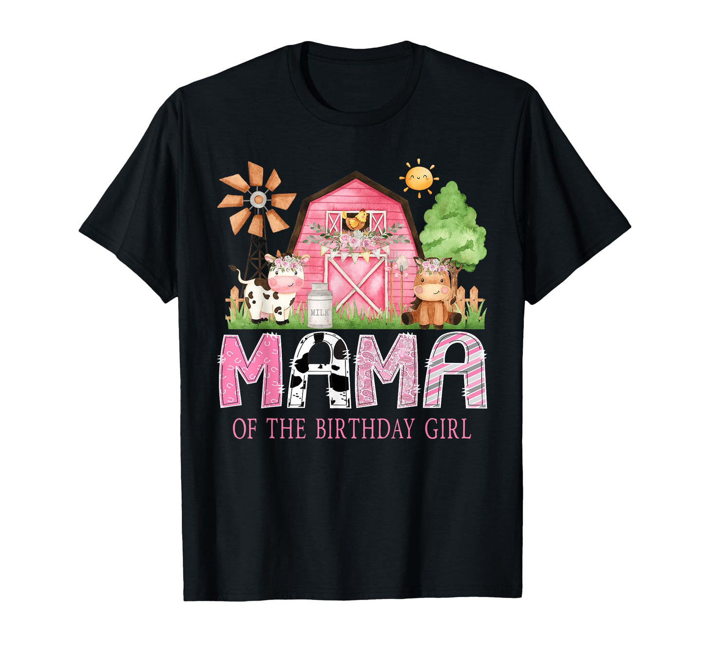 Mama of The Birthday Girl 1St Birthday Pink Cow Farm T-Shirt