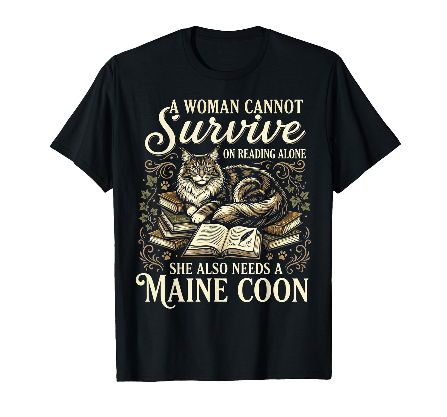 Funny Maine Coon Mom Book Lover Reading Cat Bookworm T-Shirt