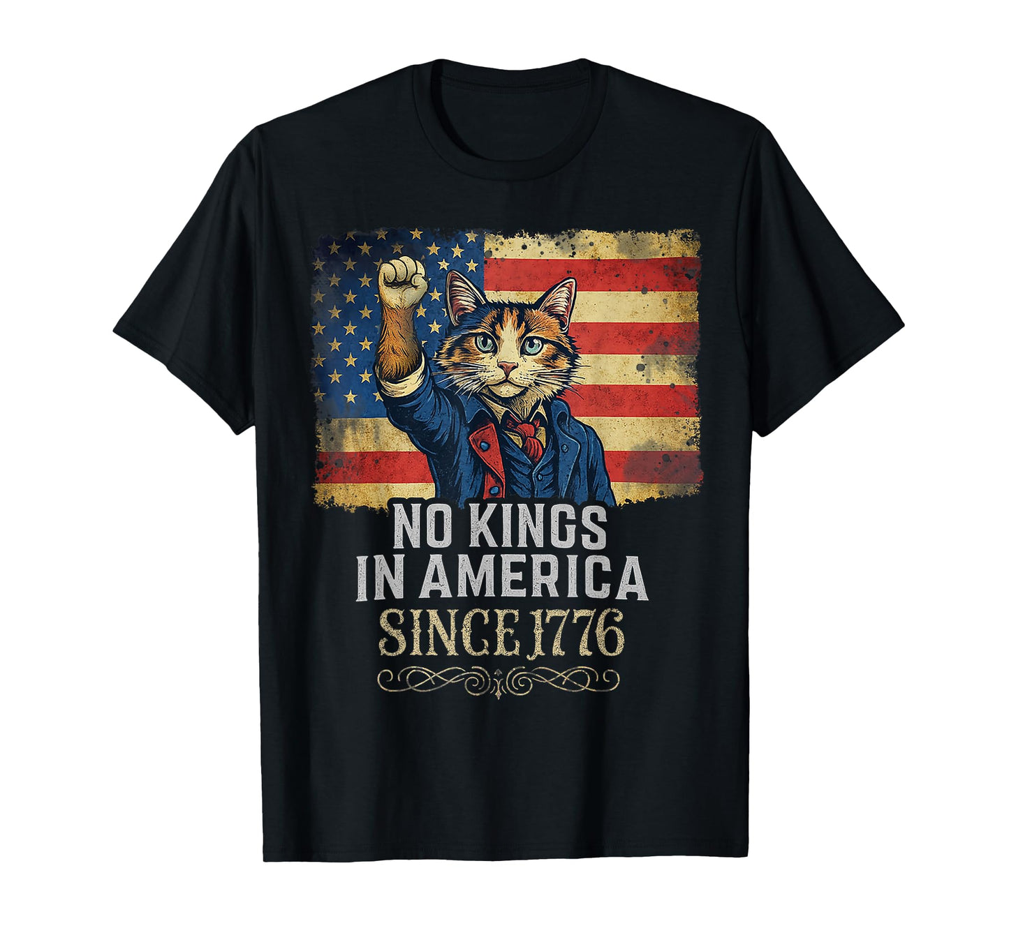 No Kings in America 1776 Revolutionary Cat T-Shirt