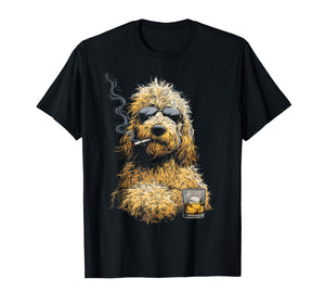 Goldendoodle Smoking Cigarette Whisky Lover Funny Doodle Dog T-Shirt