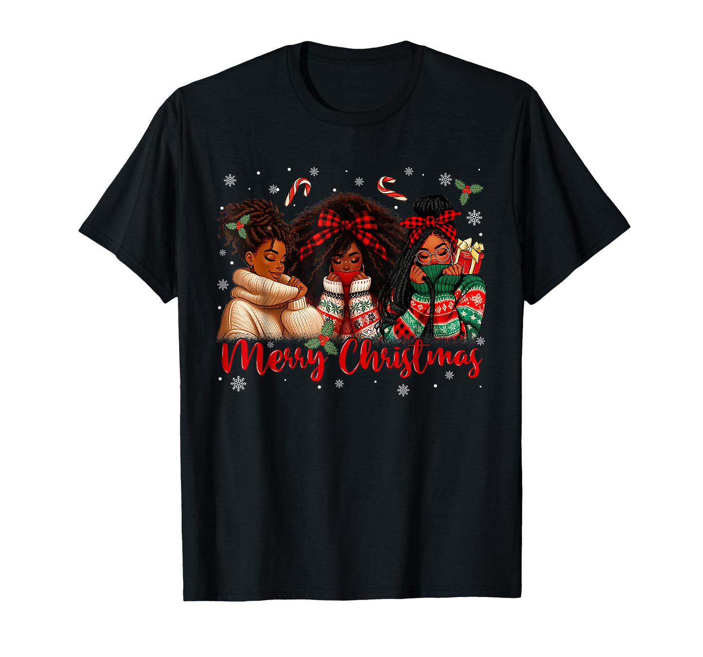 Black African Girl American Melanin Christmas Santa Hat Xmas T-Shirt