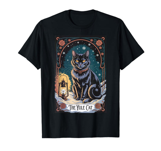 Creepma Vintage Folklore Yule Cat Tarot Card Cottagecore T-Shirt