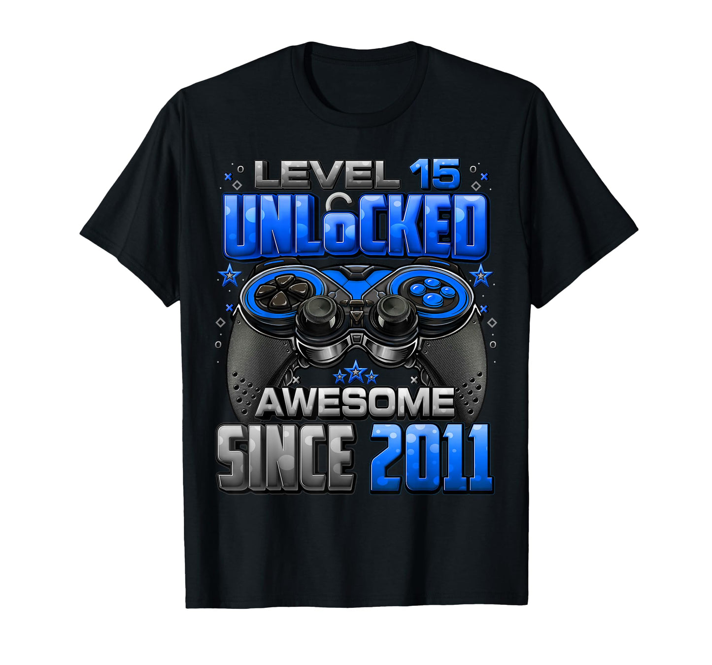 Level 15 Unlocked Awesome Since 2011 15th Birthday Gaming T-Shirt