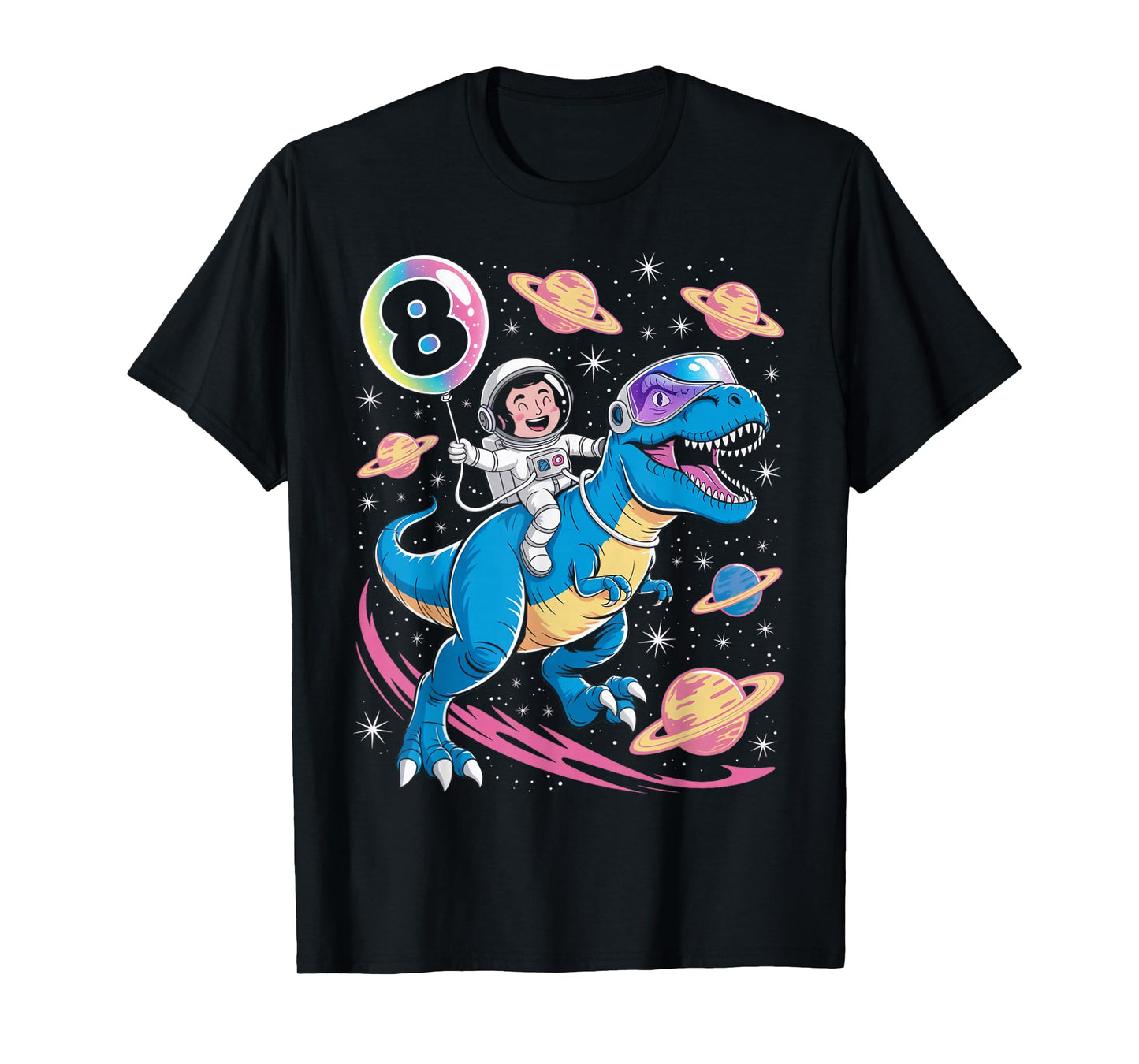 Astronaut Trex Dinosaur 8 Years Old Space Kids 8th Birthday T-Shirt