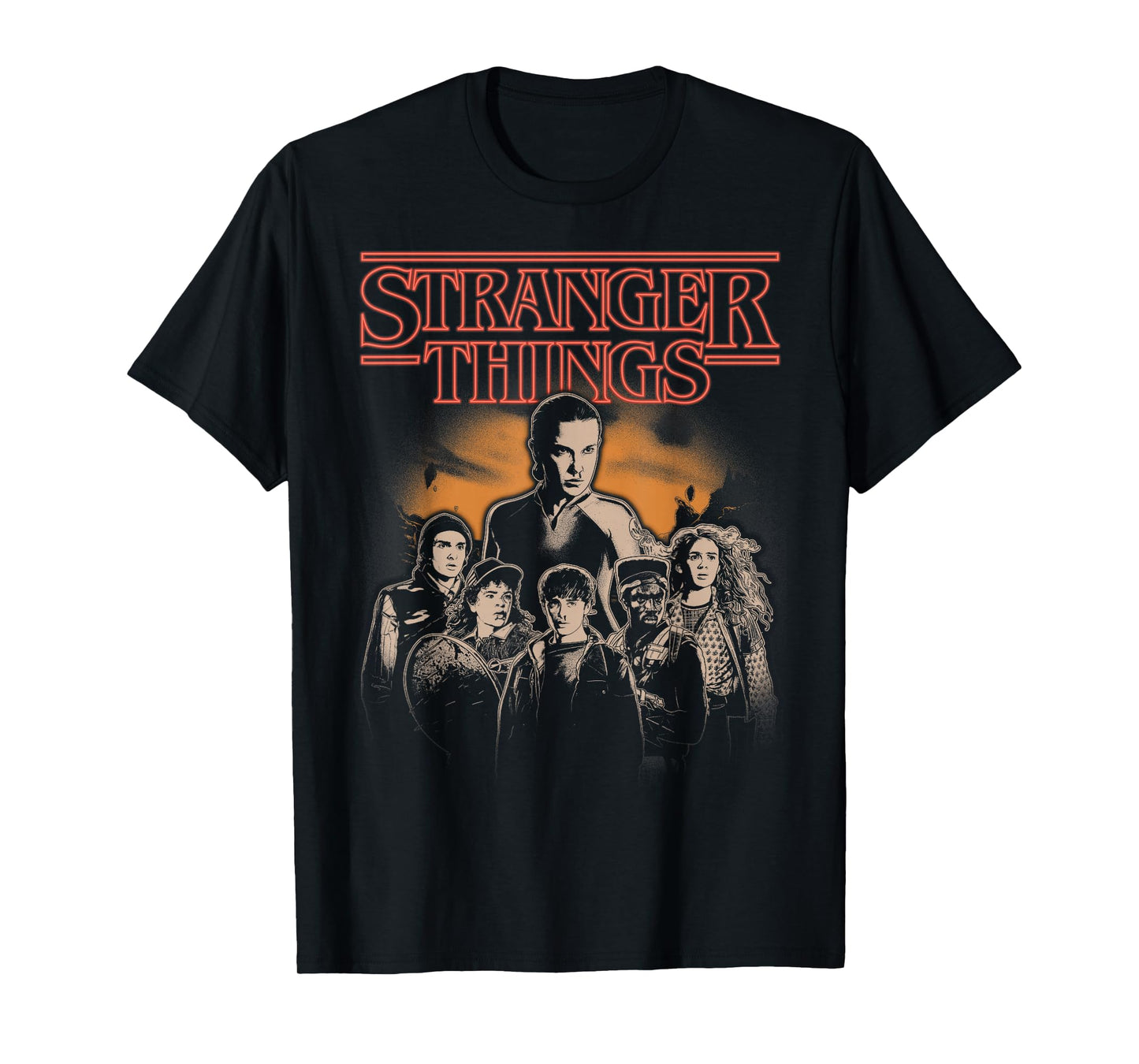 Stranger Things Group Portrait Shot in Black and White T-Shirt