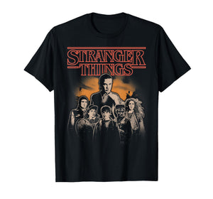 Stranger Things Group Portrait Shot in Black and White T-Shirt